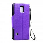 Wholesale Samsung Galaxy S5 SM-G900 Slim Flip Leather Wallet TPU Case with Strap and Stand (Purple)